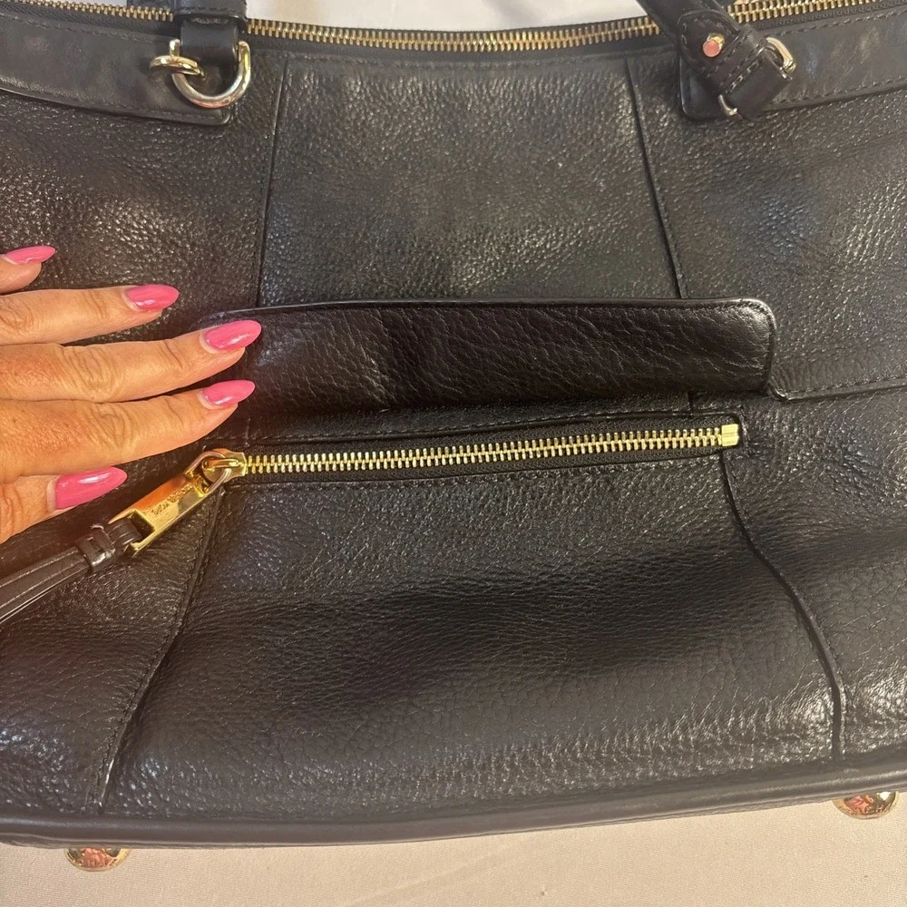Michael Kors Jesse Large Satchel Shoulder Bag Black Pebble Leather Purse